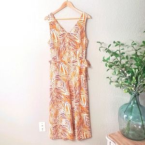 Palm print wide leg jumpsuit
